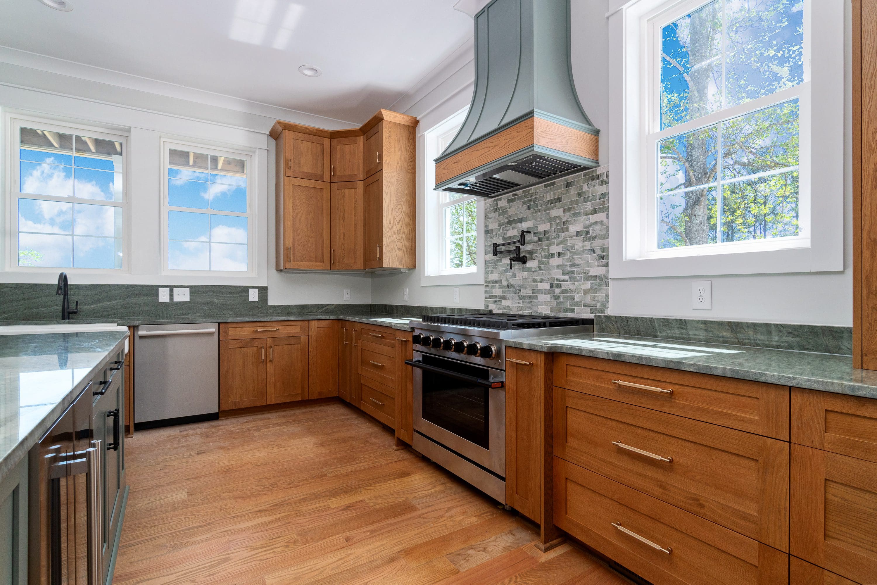 Bright kitchen with large windows