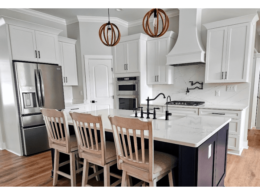 Stainless steel appliances in contemporary kitchen