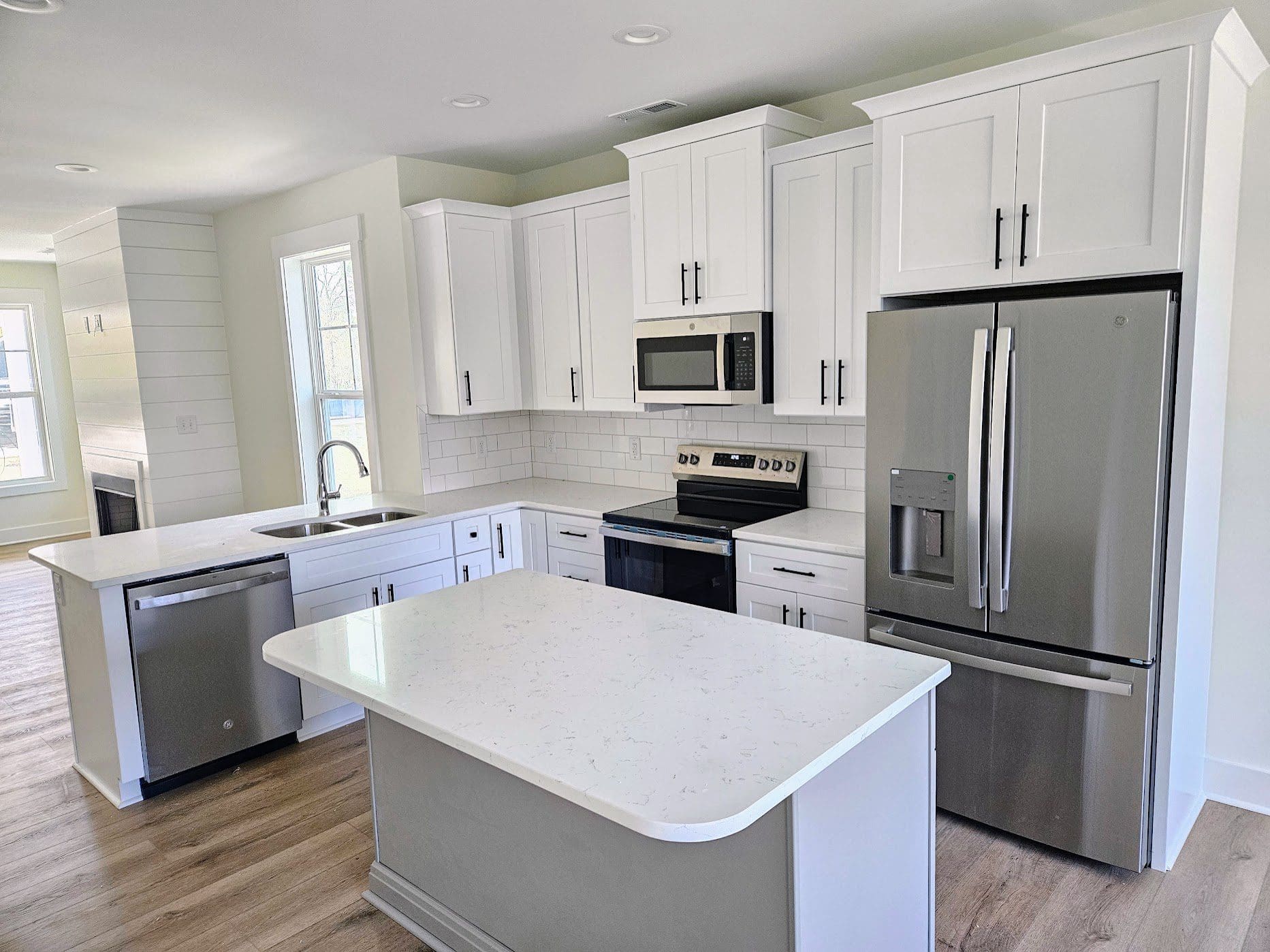 Modern kitchen with white cabinets