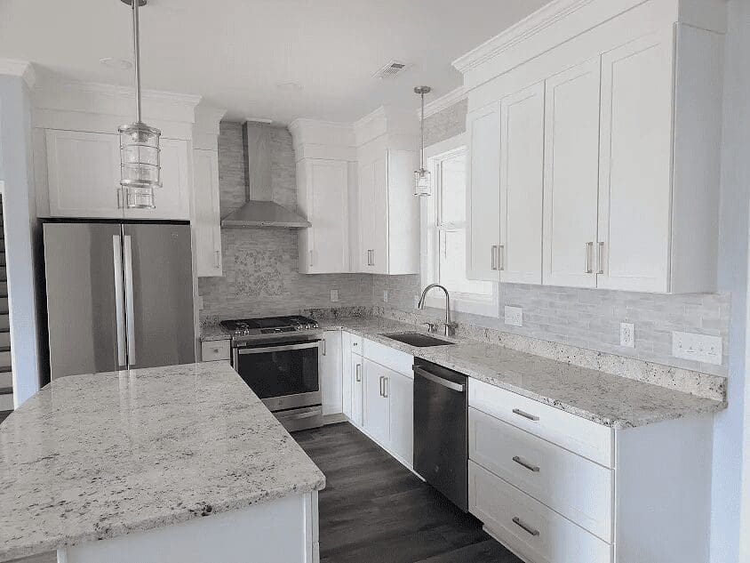 Modern kitchen with granite countertops