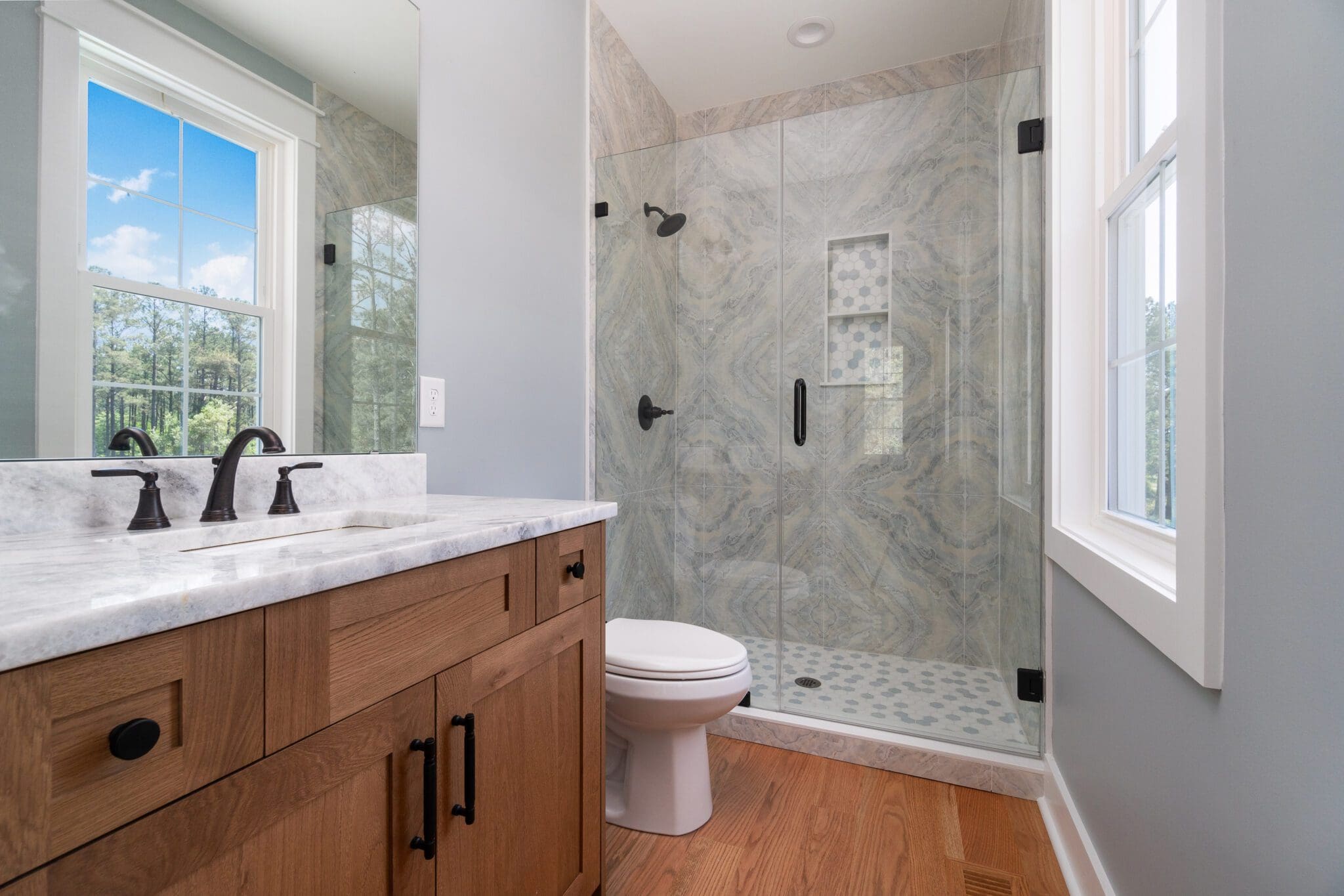 Modern bathroom with glass shower