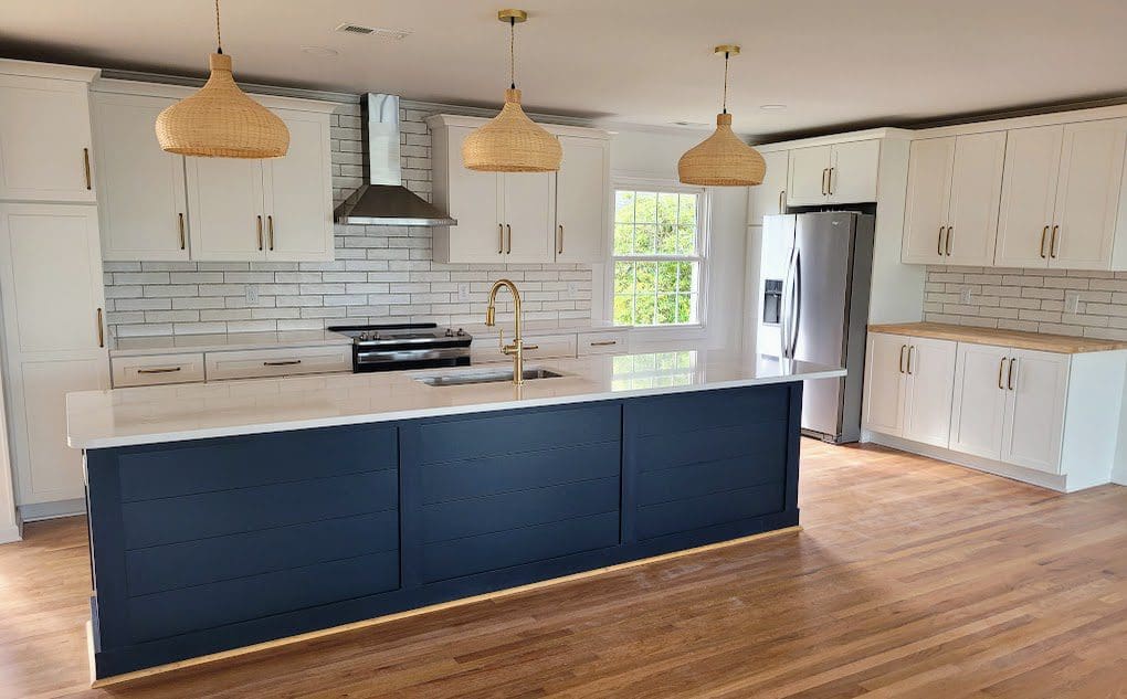 Spacious kitchen with wooden floors