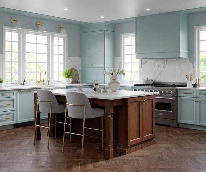 Modern kitchen with pastel cabinets