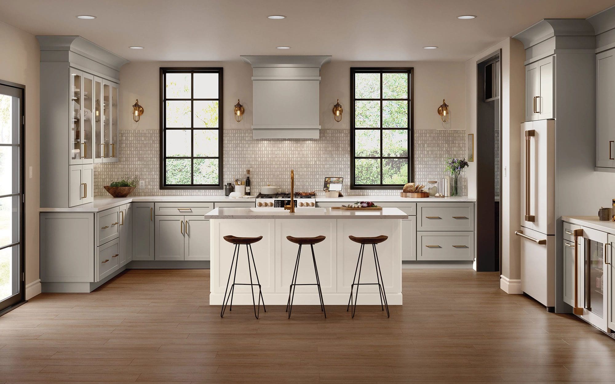 Modern kitchen with island and barstools